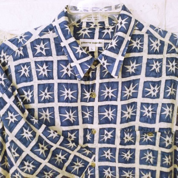 Lot of 2 Vintage 80s Pierre Cardin Shirts Button-up Men-XL Pocket SS Cott/Rayon - Picture 8 of 11